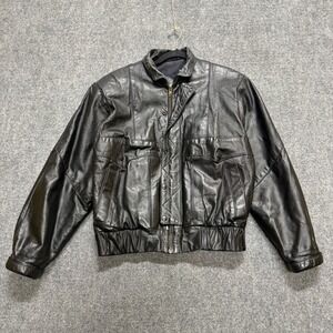 VTG Wilson Leather Jacket Men's S Shiny Genuine Fullzip Multi-pocket Striped